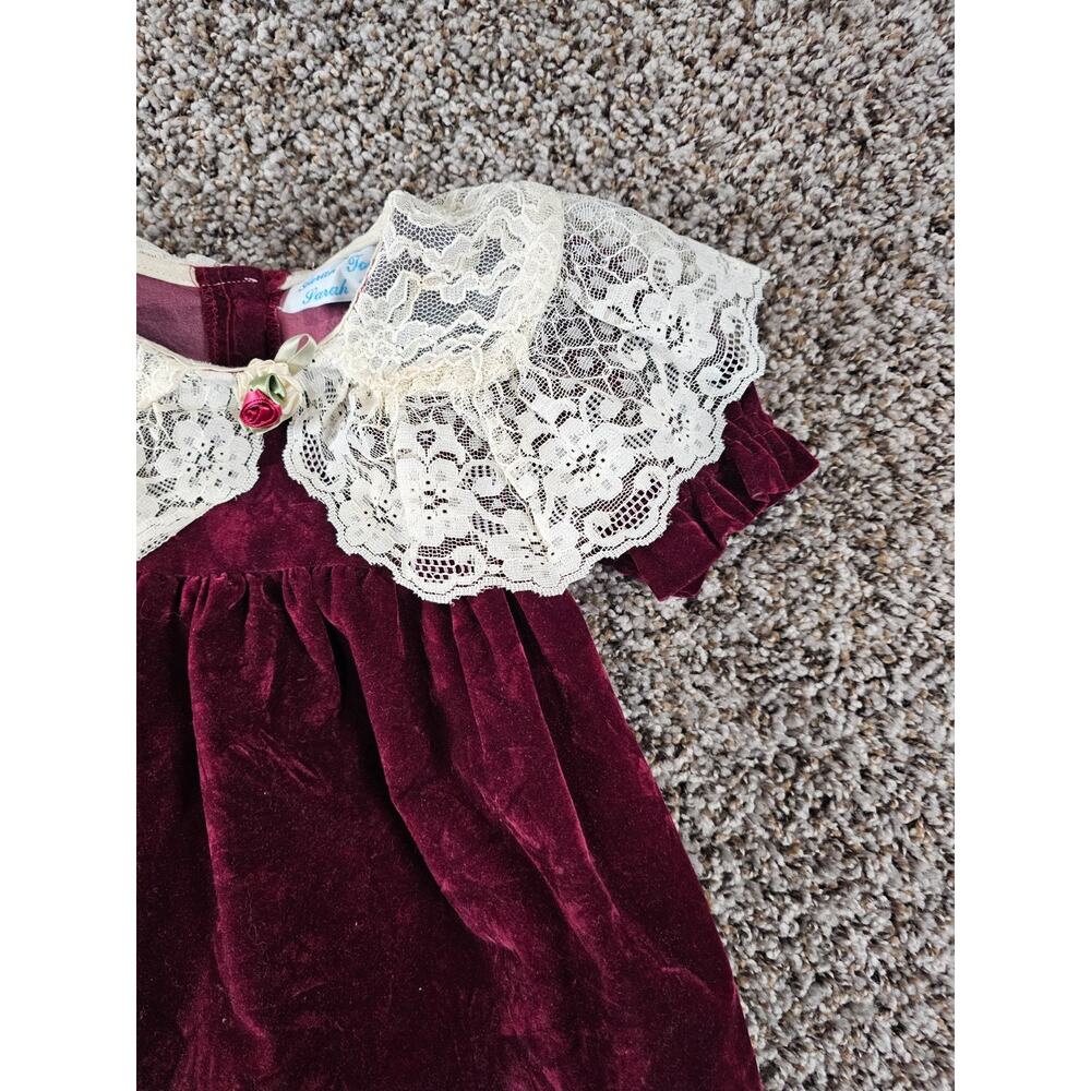 Vintage Sarah Kent Baby Girls Sz 12M Formal Victorian Style Dress Burgundy Lace - Picture 2 of 5